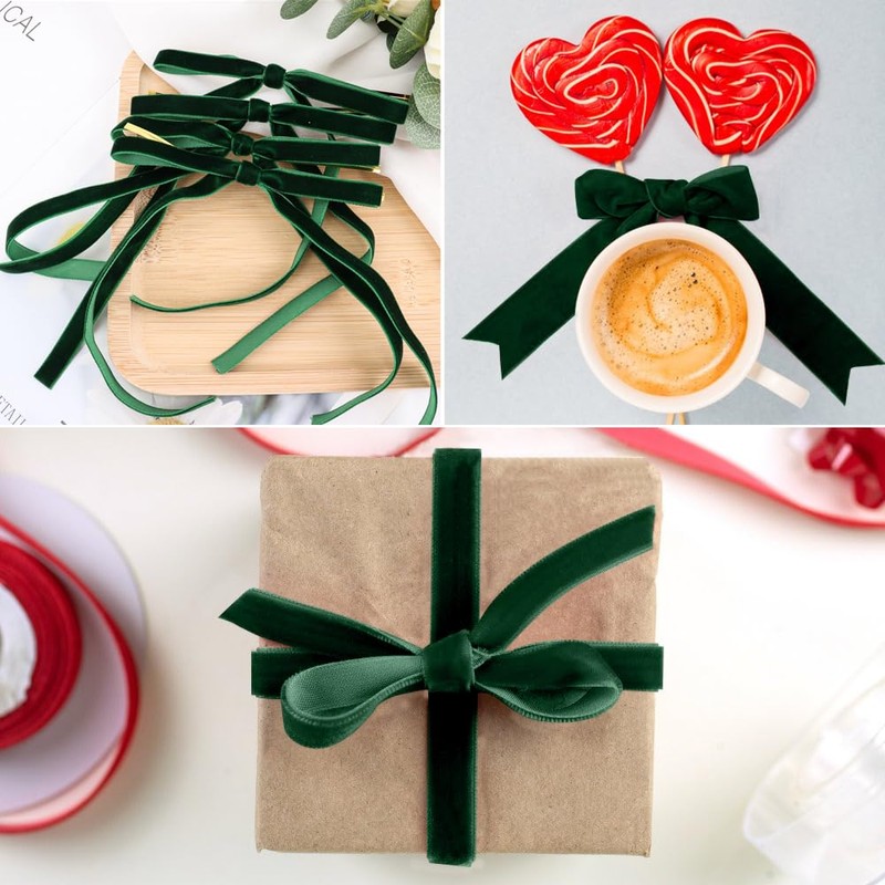 Green Velvet Ribbon,20mm x 25Yard Velvet Ribbon,Christmas Ribbon for Tree,Green