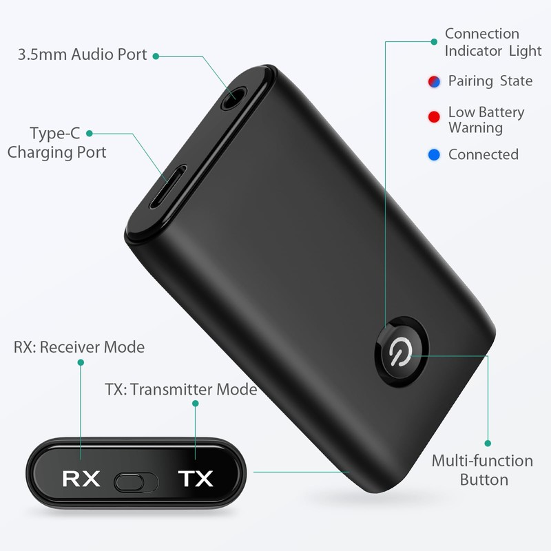 ORIA ORIA Aux Bluetooth Adapter, Bluetooth 5.3 Transmitter Receiver, 2-in-1