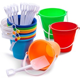 Sloosh 12 Juegos de Cubos de Arena con Pala - Cubos de Playa - Juguetes Fiesta Regalo - Cubo de Arena - Mango - Cubo de Plástico