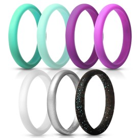 ThunderFit Women's Band Rings Thin and Stackable Silicone Wedding Rings for Women, 2.5mm Width - 1.8mm Thick, 3.5 - 4 (14.90mm), Silicone, No Gemstone