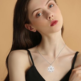 Amaxer Star of David Flower of Life Necklace for Women Mandala Sacred Geometry Protection Statement Family Pendant Chain Necklace, Stainless Steel, Stainless Steel