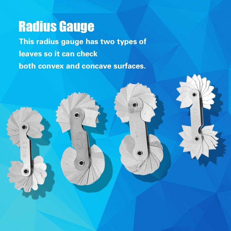 4Pcs Stainless Steel Radius Gauge, Portable Concave Convex External Internal
