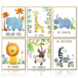 Dazzlewall Cartoon Safari Animal Wall Decor Poster Inspirational Quotes Wall Poster for Nursery Kids Room Decor 8x10 in Unframed Set of 6