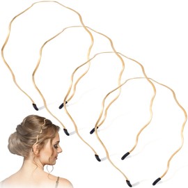 PAGOW 4 Pcs Metal Headbands for Women Trendy, Gold Wavy Headbands for Women's Hair, Cute Elastic Head Band Hair Accessories for Women