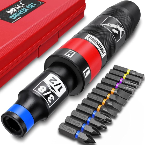 Branded 1/2" Hand Manual Reversible Impact Driver Set, 13 PCS