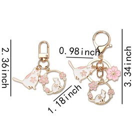 Cherry Blossom Cat Keychain for Women 2Pcs Cute Flower Key Chain for Car Keys Fob Kawaii Pink Sakura Floral Cat Keychain for Backpack Purse Charms for Handbags Key Ring for Bag Decoration Accessories
