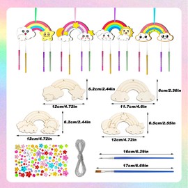 Delsen 12 Stück Windspiel Bastelset Kinder,DIY Klangspiel Bemalen Handwerk Regenbogen Holz Klangspiel Basteln Bastelhandwerk zum Bemalen für Mädchen Junge Kindergeburtstag