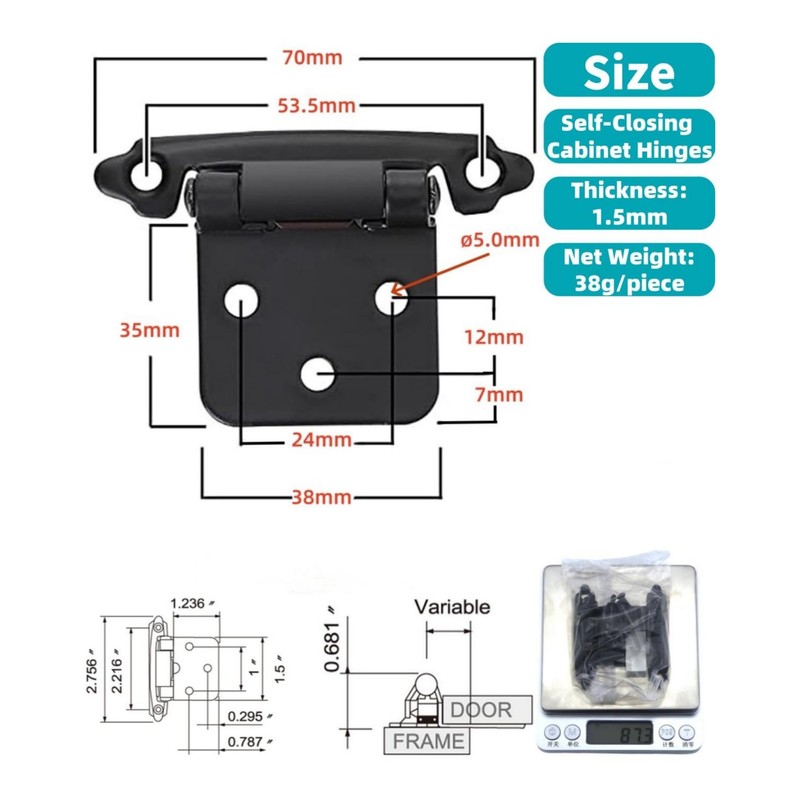 10 Pcs 1/2" Overlay Cabinet Hinges,Semi-Concealed Hinges,Self Closing for RV