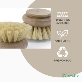 Novaliv 4 x Replacement Brushes, Natural Fibre, Large, Interchangeable Head, Washing Up Brush, Kitchen Brush, Mixing Pot, Brush, Scouring Brush, Wooden Brush, Kitchen Dish Brush, Plastic-Free Products