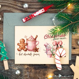 Christmas UV DTF Stickers - 30 Sheets Vintage Pink Santa Gingerbread Man UV DTF Cup Wraps for 16 oz Tumbler, Cute Elk Snowman Nutcracker Bow Cold Transfer Sticker for Water Bottle Decor Gift for Women