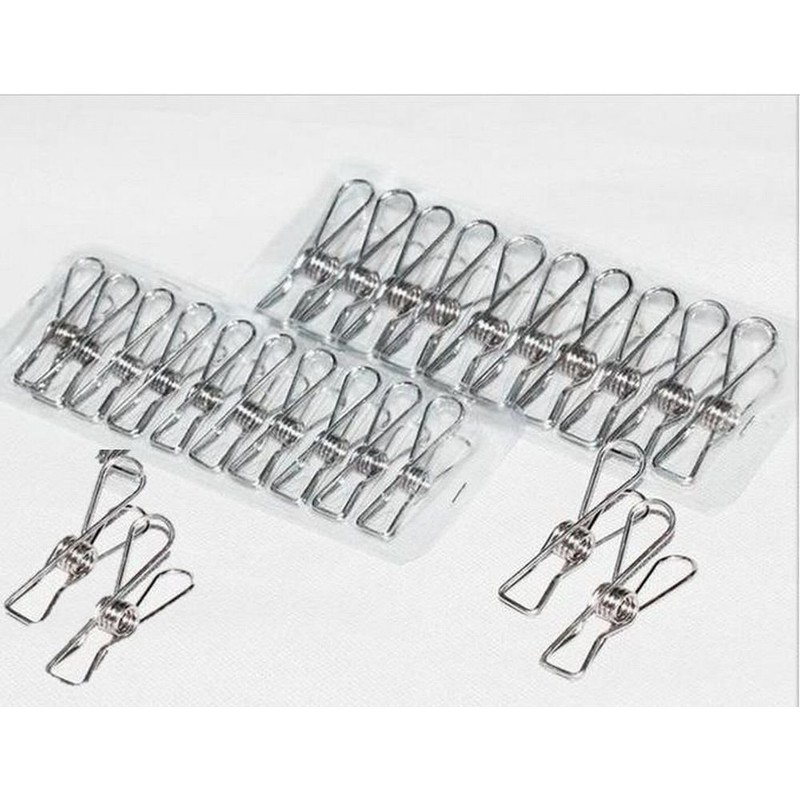 Stainless Steel Pinch (Clothespins) Set of 24, Durable, Rustproof, Laundry,