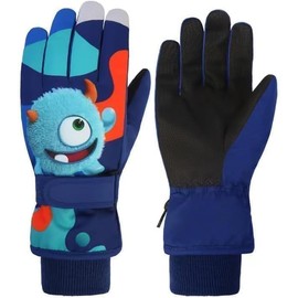 Waterproof Kids Gloves Winter Cold Weather Fleece Lined Thermal Warm PU Palm Snow Ski Cycling Glove for Age1-13 Boys Girls Kid Boy Toddler Girl Children Skiing Snowboarding (royal blue-Fairy, S)