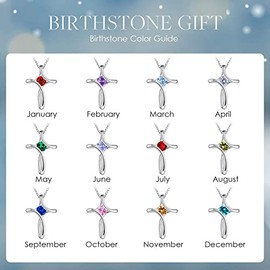 925 Sterling Silver Cross Necklace with Birthstone for Women