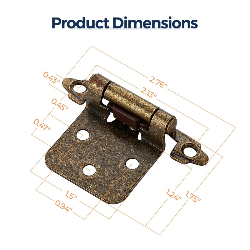 Home Expert 50 Pack (25 Pairs) Antique Brass Cabinet Hinges