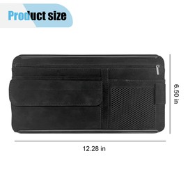 Car Sun Visor Organizer, Car Storage Pouch Holder with Multi-Pocket Net Zipper, Suede Note Holder Car Visor Storage Organizer with Glasses Case, Sunglass Holder for Car Interior Accessories (Black)
