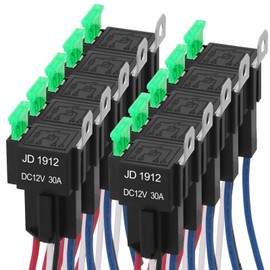 Weasch 10 Pack Fuse Relay Switch Kit, 12V 30A, 4 Pin SPST, 30A Switch Harness Set, Automotive Electrical Relays with 14 AWG Hot Wires (10)