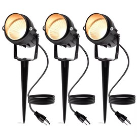JIAQIYAN Outdoor Landscape LED Lights 10W Outdoor Lighting 3000K Warm Light with Stand & COB Led Spotlights for Yard Lawn Flag, 1000LM Waterproof Landscape Lighting 5.9 FT Plug Cord