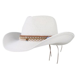 EOZY Women's Straw Hat Wide Brim Cowboy Hat Summer Sun Hat Beach Hat, White