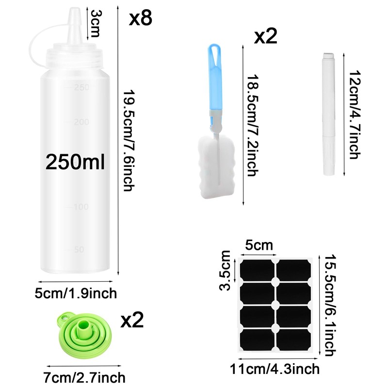 GAOHAN 8-Pack of Leak-Proof Plastic Squeeze Condiment Bottles - 250ml