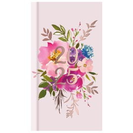 2025 Slim Week to View Diary - Vintage Floral Design Hardback Planner - Full Year Weekly Organiser (Pink)