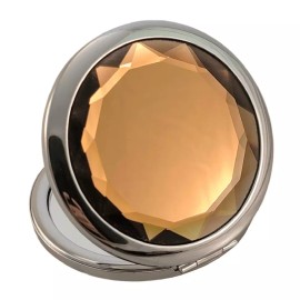 No Brand Compact Carmel Brown Faceted Crystal Travel Mirror - New!