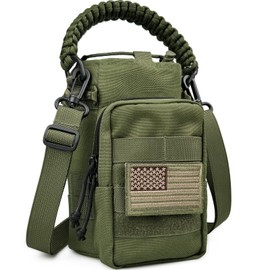 DEFUNX 64 Oz Water Bottle Sleeve - Water Jug Holder with Strap Cross-Body Bottle Carrier with MOLLE System Tactical Military Style Bag Army Green