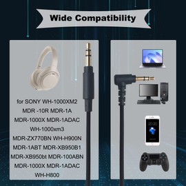 SPTSSWET Replacement Audio Cable Cord Compatible with Sony MDR-1000X MDR-1ADAC MDR-10R MDR-XB950B1 MDR-100ABN MDR-1A WH-1000XM4 WH-1000XM5 WH-1000xm3,Black 5.2ft