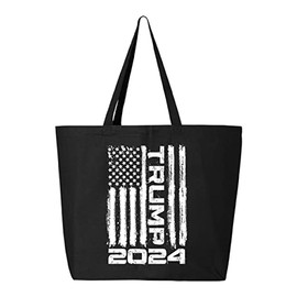 shop4ever Trump Flag 2024 45th US President Jumbo Heavy Canvas Tote Reusable Shopping Bag Black 1 Pack