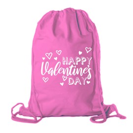 Valentine's Day Bags, Cotton Drawstring Cinch Backpacks, Valentines Day Gift Bags - 10PK Pink CA2725VAL S1