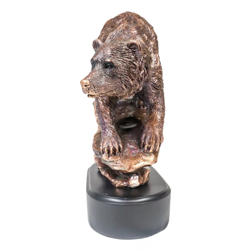 Wildlife Large Grizzly Bear Going Down Hill Bronze Electroplated Resin