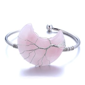 Halukakah Crystals Stones Women's Necklace Natural Moonstone / Pink Quartz / Amethyst Quartz / Obsidian / Jade Platinum Plated Brass Wire Handmade Winding Tree of Life Moon / Heart Pendant 30 x 40 mm