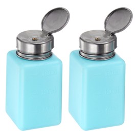 HARFINGTON 2pcs Solvent Alcohol Dispensers 180ml(6oz) Push Down Liquid Dispenser Pump Bottle with Sealing Stainless Steel Lid for Acetone Cleanser Polish Remover, Blue