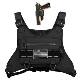 Running Chest Bag for Men Women Minimalist Utility Chest Pack Lightweight Front Running Vest Bag With Built-In Phone Holder For Workouts, Running, Jogging, Hiking, Cycling Sports (Black with Holster)