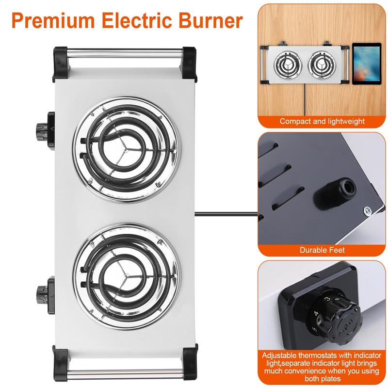 Electric Hot Plate, 2000W Countertop Double Burner with Adjustable Temperature