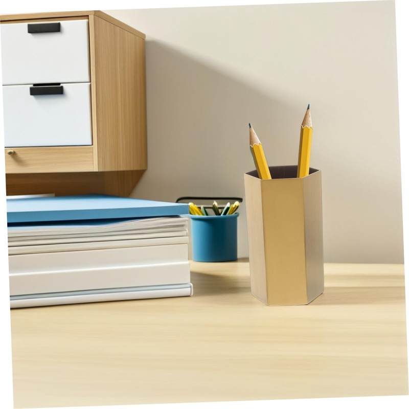 OSALADI Stainless Steel Hexagonal Pen Holder Elegant Pencil Organizer Makeup