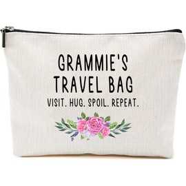 HTDesigns Gramma Travel Bag - Gramma Gift - Grandma Makeup Bag - Birthday Gift Gramma - Mother Day Gift - Travel Cosmetic Bag From Grandchildren, White, 7”x9.8”