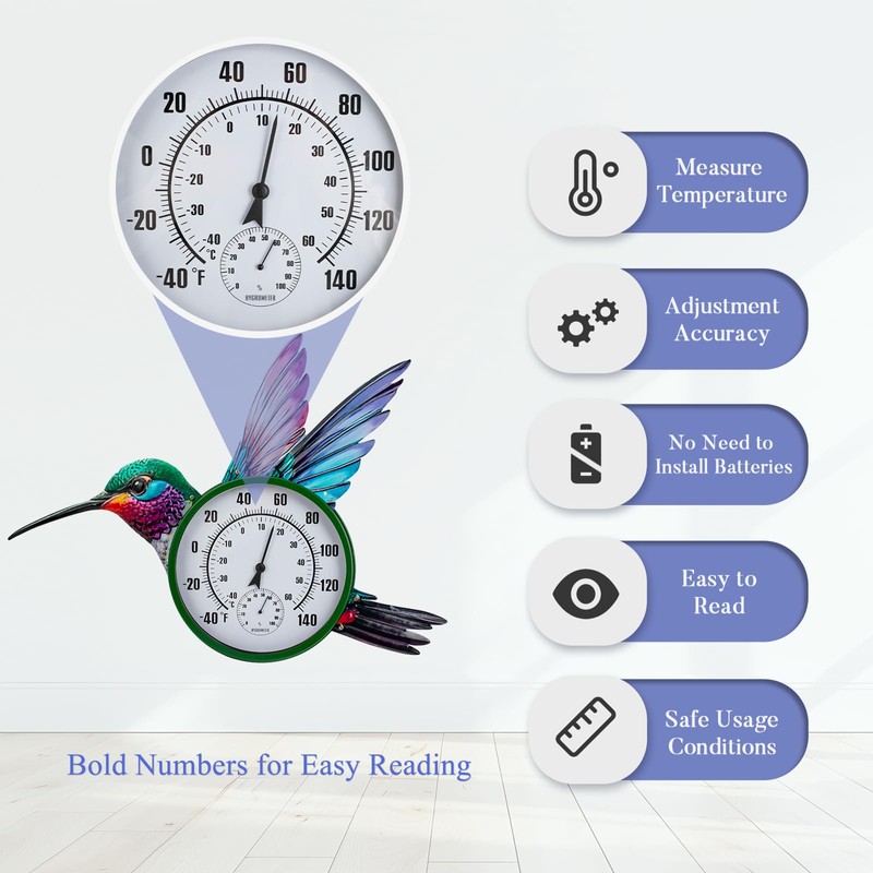 HOBYLUBY Indoor Outdoor Thermometer, Large Wall Thermometer Hygrometer No Need