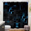 Riyidecor Blue Black Shower Curtain 72Wx72H Inch Abstract Navy Brick