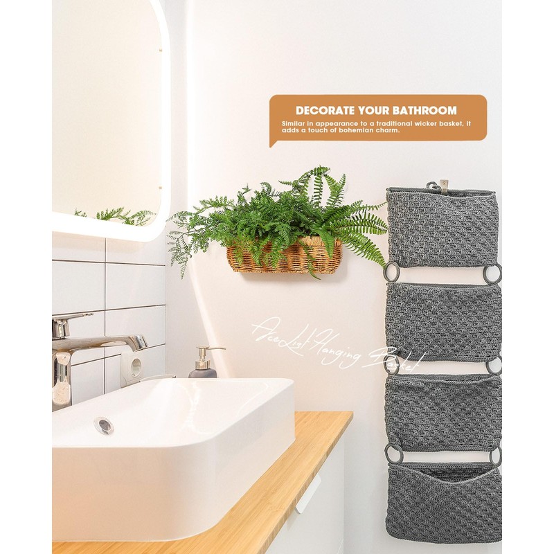 AceList Wall Hanging Basket, Boho Style Hand-Woven Hanging Storage Baskets