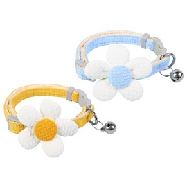 YZZT 2 Pcs Cute Pet Cat Collars - One Blue and One Yellow, Decorated with 3D Flowers and Bell, Nylon Material, Adjustable and Easy to Wear(Blue,Yellow)
