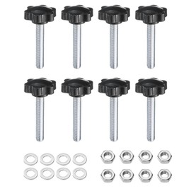 sourcing map 8pcs Star Clamping Knobs with Nuts Washers, M10 x 55mm Metric Zinc Plated Carbon Steel Male Thread 38mm 6-Star Plastic Head, Threaded Stud Hand Knobs Handles Thumb Screws, Black