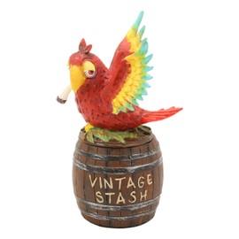 Ebros Vintage Stash Parrot Scarlet Macaw On Pot Nesting On Leaves ATOP Mead Barrel Decorative Jewelry Box Figurine Trinket Secret Box Whimsical Decor Statue
