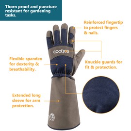 COOLJOB Gardening Gloves for Women and Men, Thorn Resistant Heavy Duty Garden Gloves, Long Sleeve Forearm Protection Ladies, Synthetic Leather Gauntlets for Pruning, Blue & Grey (1 Pair, Size M-L)