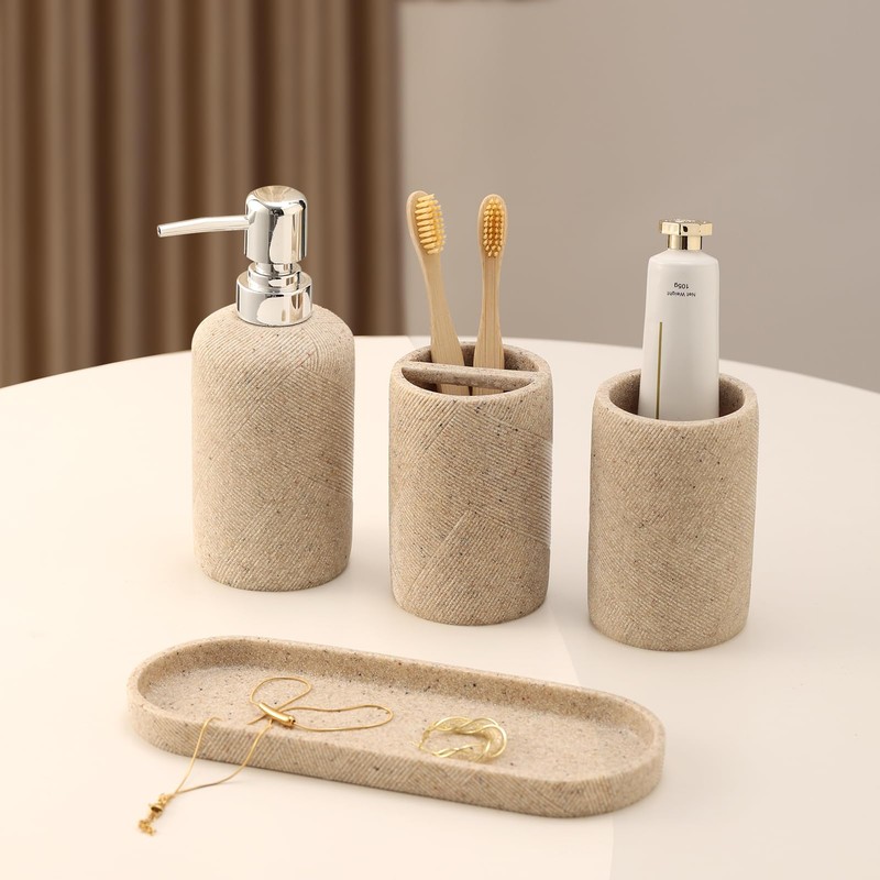 Bathroom Accessories Set, Bathroom Organizer Countertop, Soap Dispenser and Toothbrush