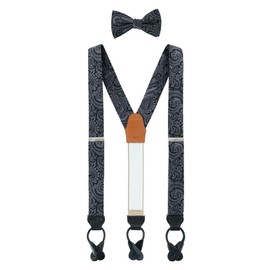 Trafalgar Men's Sobee Paisley Silk Brace and Bow Tie Set (Suspenders), Black