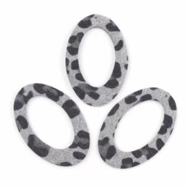 10 pcs. Gray Leopard Faux Fur Leather Dangle Charms Pendants – Oval – 60mm (2.36
