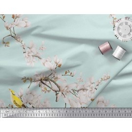 Soimoi Cotton Canvas Fabric Floral & Yellow Bird Decor Fabric Printed metre 56 Inch Wide
