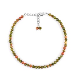 GEMKORA Natural Real Unakite Crystals Bracelet, 3mm Best Grade Micro Cut Beads, Chakra Energy Healing Gemstone, Beautiful Simple Jewellery, Silver Plated Jewellery 7+1 inch