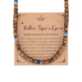 PiercingJak Men's Necklace Obsidian Tiger's Eye 7 Chakra Stones Beads Chain Men's Crystal Necklace Pearl Necklace Gemstone Healing Stones Jewellery Spiritual Gifts for Men, 50.8 cm, Gemstone Stainless