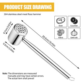 Meat Tenderiser, Stainless Steel Meat Hammer, Schnitzel Tenderiser Stainless Steel, Dishwasher Safe, Meat Tenderiser Stainless Steel, Double-Sided Non-Stick Cutlet Tenderiser for Steaks Cutlets Flat
